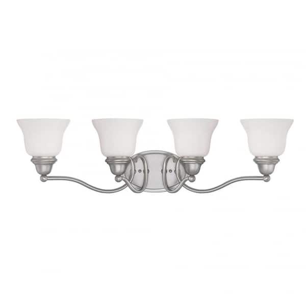 Savoy House Yates 31 in. W x 8.75 in. H 4-Light Pewter Bathroom Vanity Light with White Glass Shades