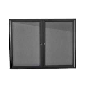 48 in. x 36 in. Black Lockable Double Door Fabric Board Enclosed Bulletin Memo Board