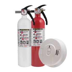 10-Year Worry-Free Home Fire Safety Kit, 3-Pack Smoke Detector with Ionization Sensor and 2-Pack Fire Extinguisher