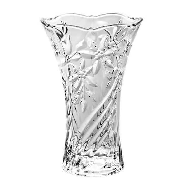 Lorren Home Trends 9 in. Tall Clear Crystal Glass Trumpet Shape Scalloped Flower Vase for Home Decor