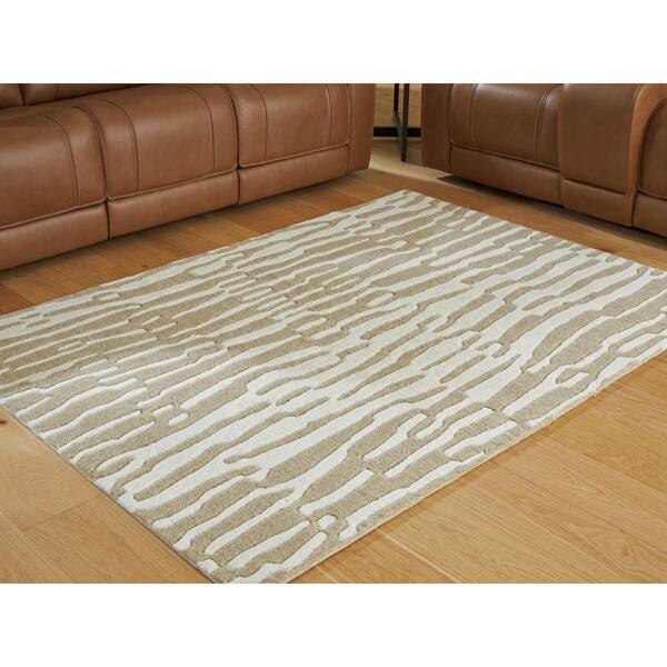 Corrbell 5 ft. x 7 ft. Beige/White Abstract Area Rug