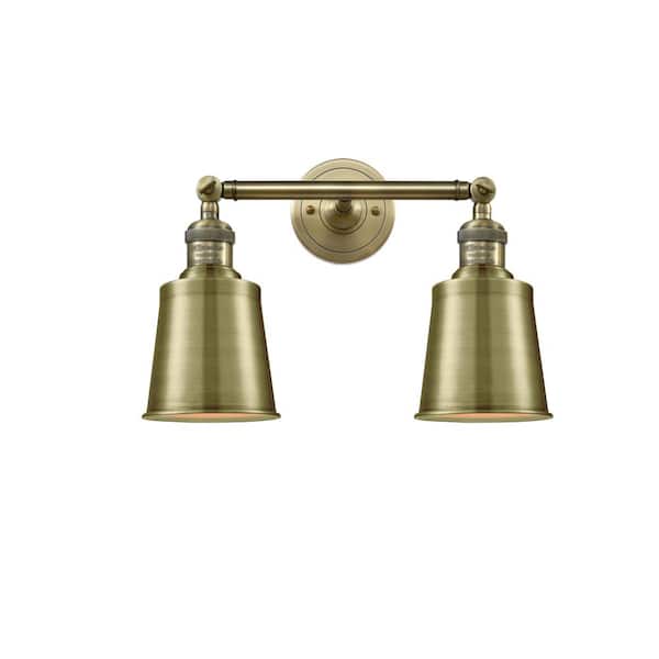 Addison 16 in. 2 Light Antique Brass Vanity Light with Brass Metal Shade