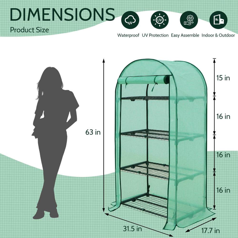 Green 4-Tier Portable Mini Greenhouse with Shelves