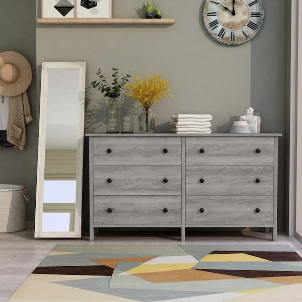 Furniture Of America Kerani 28 54 In H X 50 59 In W Vintage Gray Oak 6 Drawer Dresser Ynj 19603c35 L The Home Depot