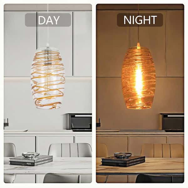 Lincoln 60-Watt 1-Light 12 in. Brown Modern Island Dimmable Mini Pendant Light Dining Kitchen Lighting With Glass Shade