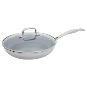 CLAD H3 10 in. Stainless Steel Ceramic Nonstick Frying Pan in Silver with Lid