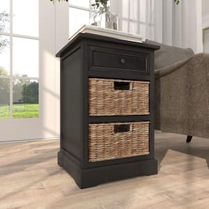 2 Baskets and 1 Drawer Wood Stationary Black Storage Unit