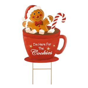 30.25 in. H Metal Gingerbread Man in Coffee Mug Yard Stake