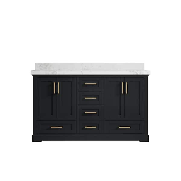 Willow Collections Boston 60 in. W x 22 in. D x 36 in. H Double Sink Bath Vanity in Wrought Iron with 2 in. Calacatta Nuvo qt. Top