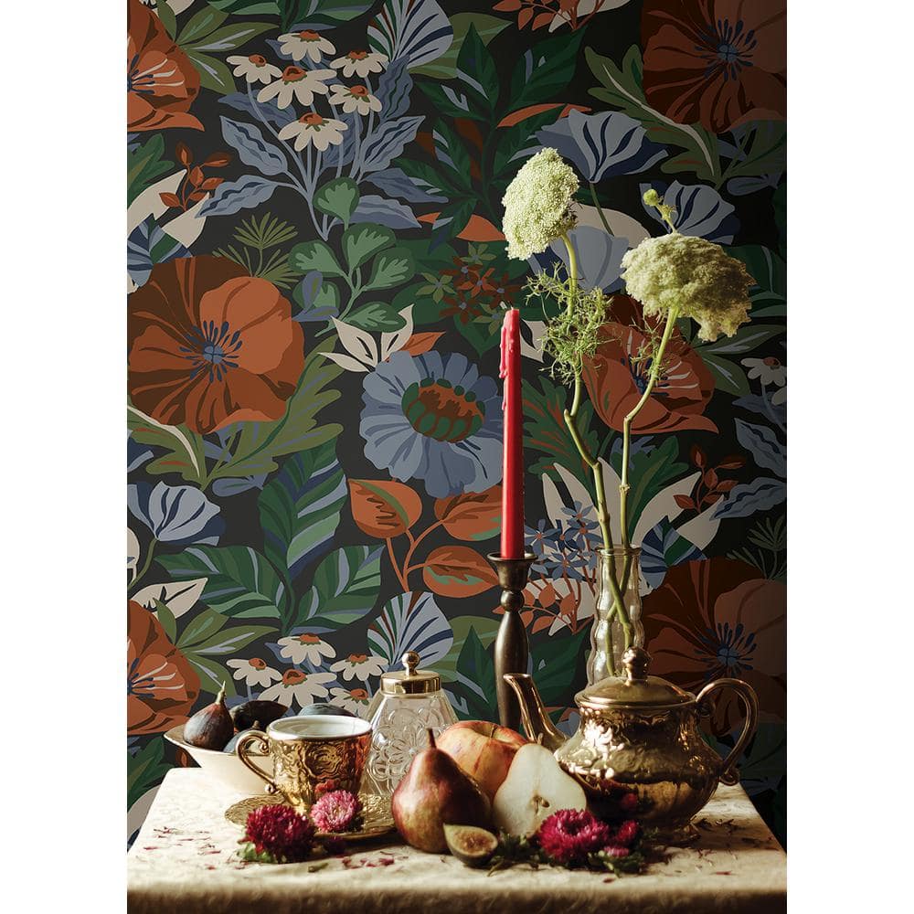Charcoal Floral Peel and Stick Wallpaper Roll