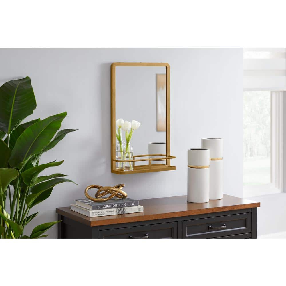 Home Decorators Collection Medium Modern Rectangular Gold Framed Mirror  with Shelf (15 in. W x 24 in. H) DC21-36980 The Home Depot