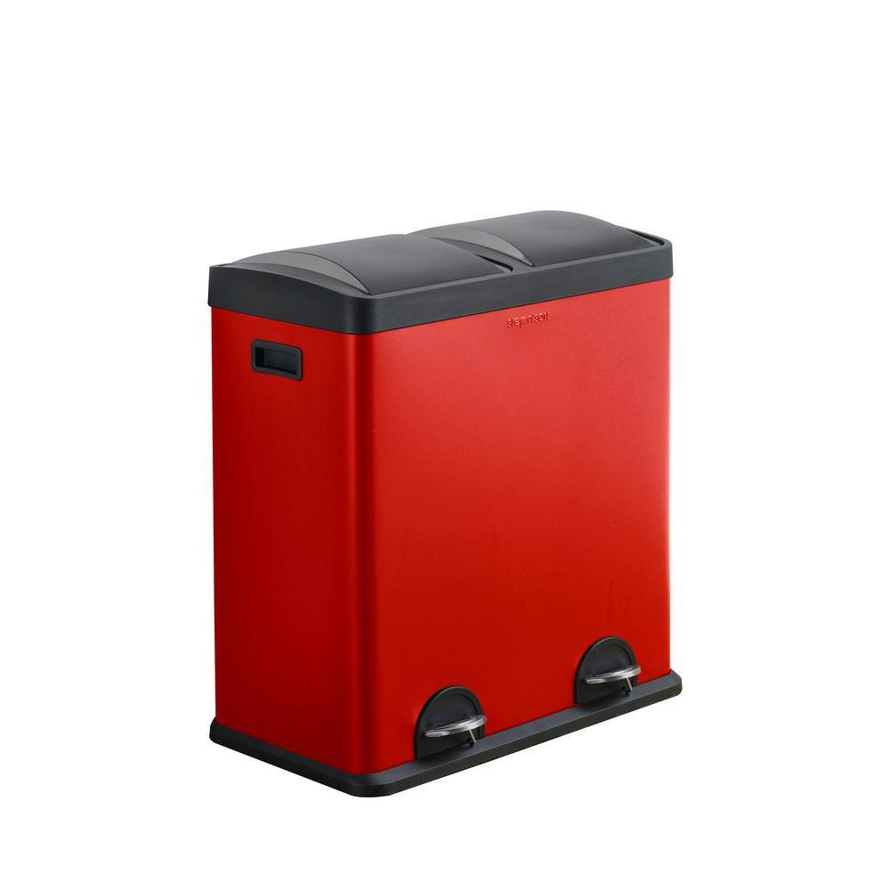 UPC 894570001105 product image for Step N' Sort 16 gal. Red 2-Compartment Stainless Steel Trash and Indoor Recyclin | upcitemdb.com