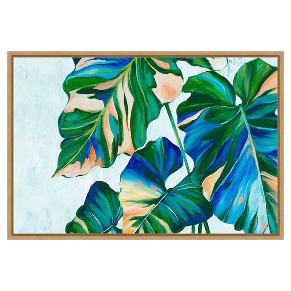 Amanti Art Blue Tropical Leaves I by Alex Black 1-Piece Floater Frame Canvas Giclee Nature Art Print 23 in. x 33 in.