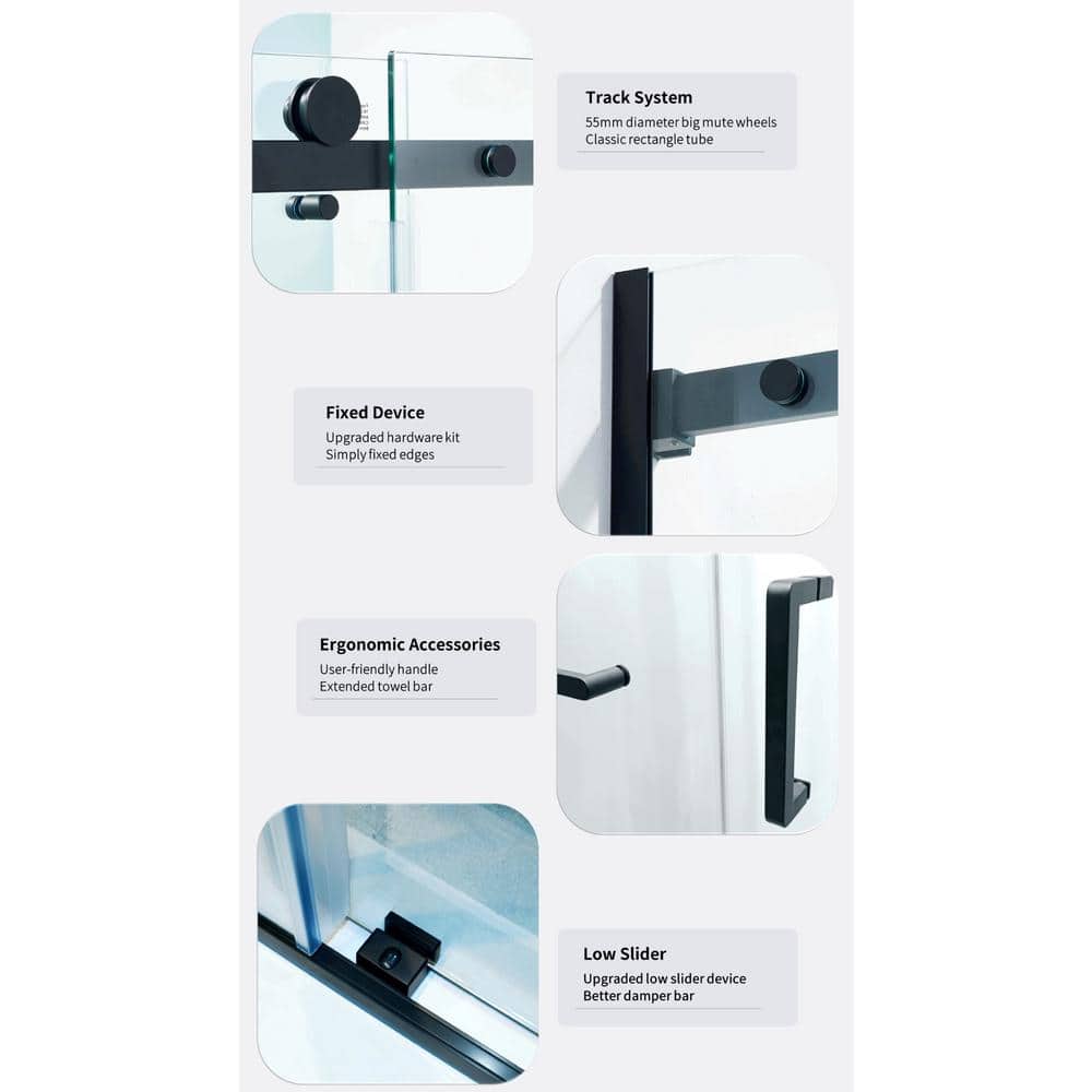 Matte Black Semi-Frameless Sliding Shower Door with Tempered Glass