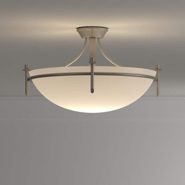 Bel Air Lighting Vitalian 21 in. 3-Light Brushed Nickel Semi-Flush Mount Ceiling Light Fixture with Marbleized Glass Shade