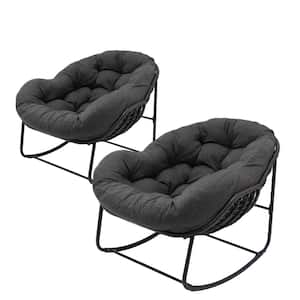 2-Piece 38 in. W Metal Outdoor Rocking Chair with Gray Cushion for Front Porch, Patio, Garden, Living Room
