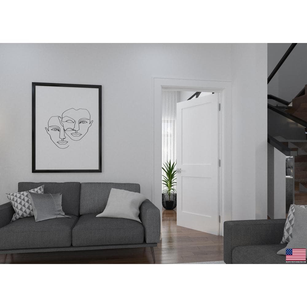 30 in. x 80 in. White Primed Solid Core Double Panel Prehung Door