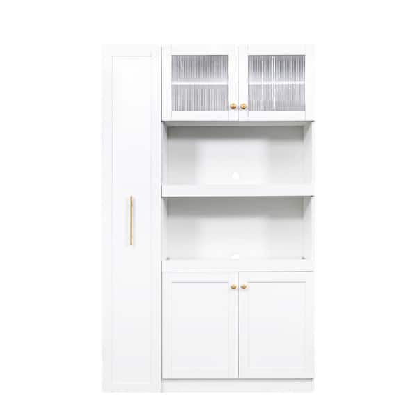 Kitchen Pantry Cabinet with Multi-Functional Pull-Out and Multi-Tier Storage Shelf 4 Doors for Kitchen Dining Room-White