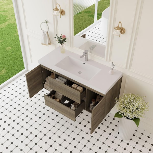47.24 in. W x 19.69 in. D x 22.44 in. H Wall Hung Bath Vanity in Ash Grey with Resin Single Basin Vanity Top in White