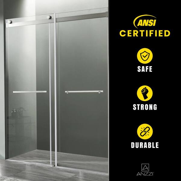 ANZZI - Kahn Series 48 in. x 76 in. H Sliding Frameless Shower Door in Brushed Nickel with Tsunami Guard Tempered Glass