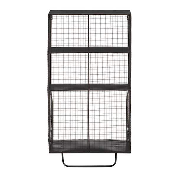 Wally Distressed Metal Wall Storage Cage with Three Shelves