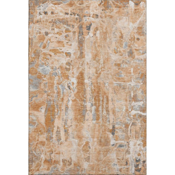 Mayfield Premium Machine Washable Abstract AMF2120 Orange 5 ft. x 7 ft. 6 in. Area Rug