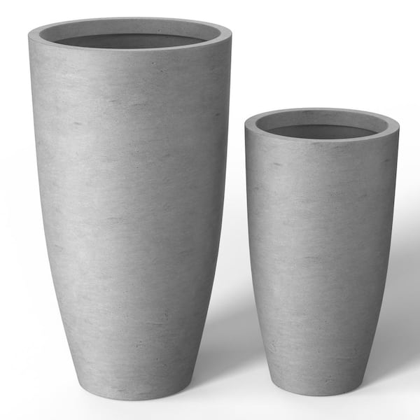 13.5 in., 17.5 in. Large Natural Gray Concrete Round Planter / Pot with Drainage Holes (Set of 2)