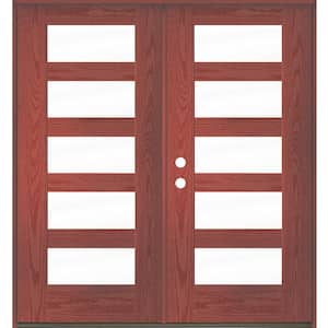 ASCEND Modern 72 in. x 80 in. 5-Lite Right-Active/Inswing Clear Glass Redwood Stain Double Fiberglass Prehung Front Door