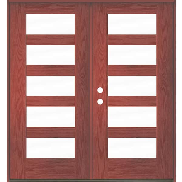 ASCEND Modern 72 in. x 80 in. 5-Lite Right-Active/Inswing Clear Glass Redwood Stain Double Fiberglass Prehung Front Door