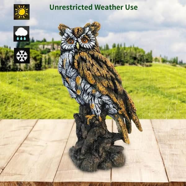 Solar Owl Resin Statue Hand-Painted Garden Decor with LED Light