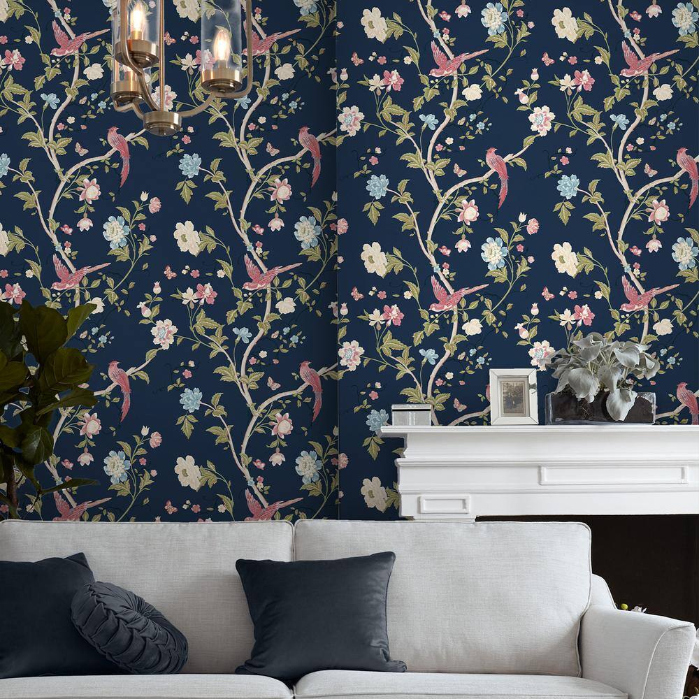 Midnight Blue Floral Botanical Removable Wallpaper