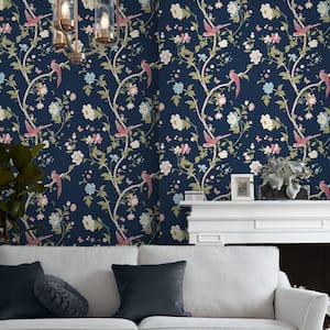 Laura Ashley Summer Palace Midnight Blue Removable Wallpaper Sample