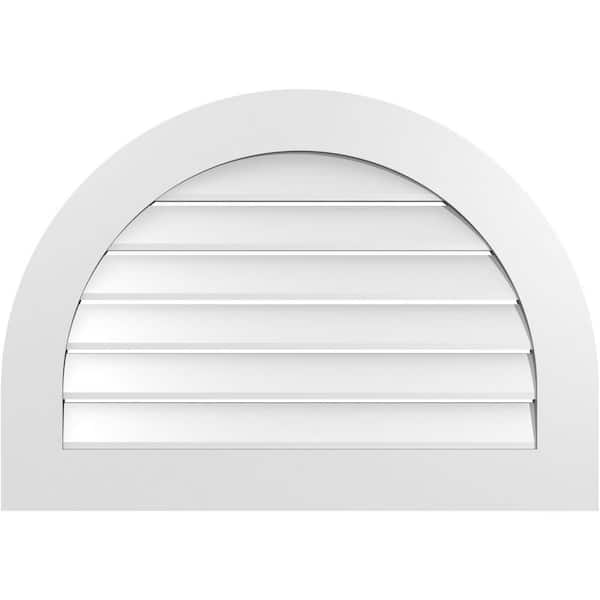 Ekena Millwork 34 in. x 24 in. Round Top Surface Mount PVC Gable Vent: Functional with Standard Frame