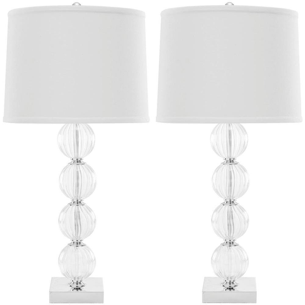Amanda Clear Glass Bubble Stem Nightstand Lamps with Empire Shades, Set of 2