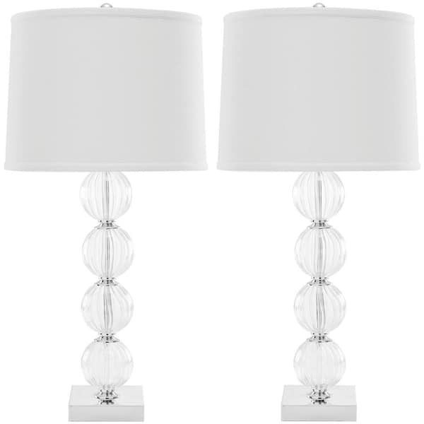 SAFAVIEH Amanda 31 in. Clear Crystal Glass Globe Table Lamp with White Shade (Set of 2)