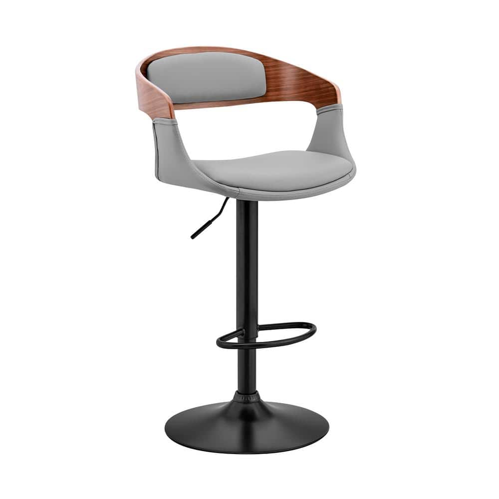Benson 24-32 in. Height Gray/Walnut/Black Low Back Adjustable Bar Stool wit