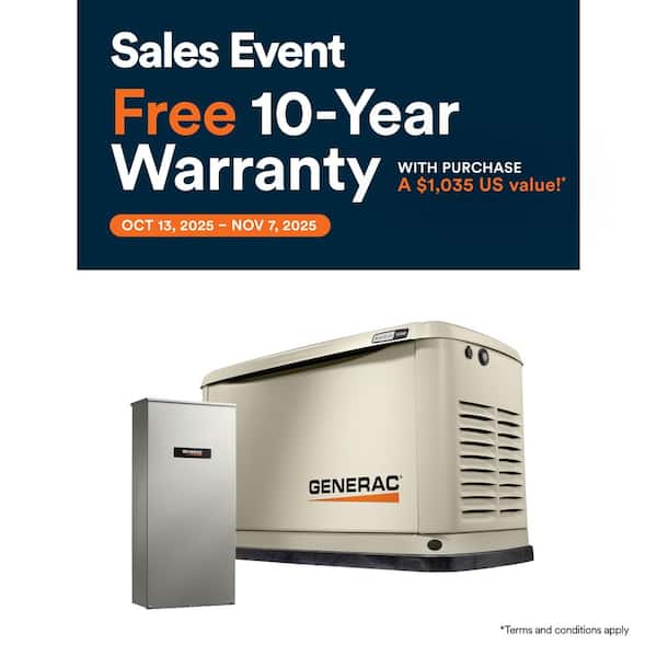 22,000 Watt - Dual Fuel Air- Cooled Whole House Home Standby Generator, Smart Home Monitoring & 200-AMP Transfer Switch