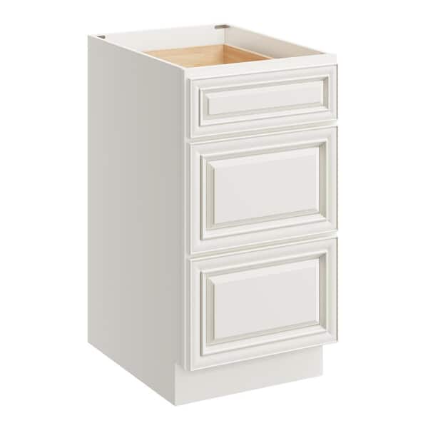 18 in. W x 24 in. D x 34.5 in. H Plywood Ready to Assemble Floor Base Kitchen Cabinet in Pearl White with 3 Drawers