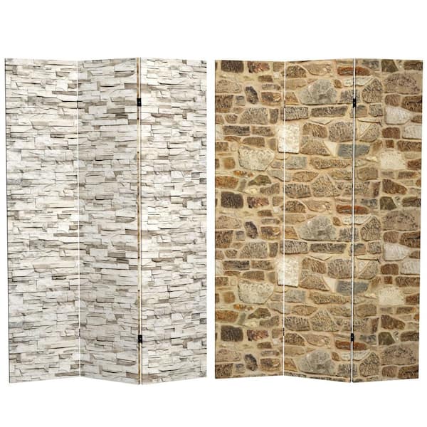 Stone Wall 6 ft. Printed 3-Panel Room Divider