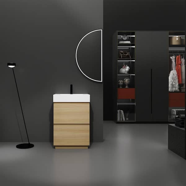 18 in. W x 24 in. D x 35 in. H 1-Sink Freestanding Bath Vanity in Oak with White Resin Top and 2-Drawers