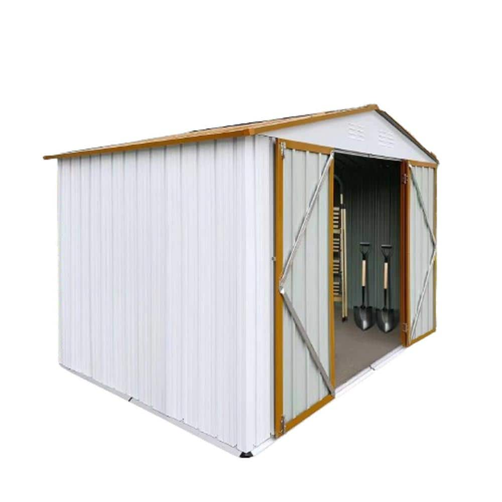 ITOPFOX 6 ft. x 8 ft. Metal Garden Shed Outdoor Storage White+Yellow ...