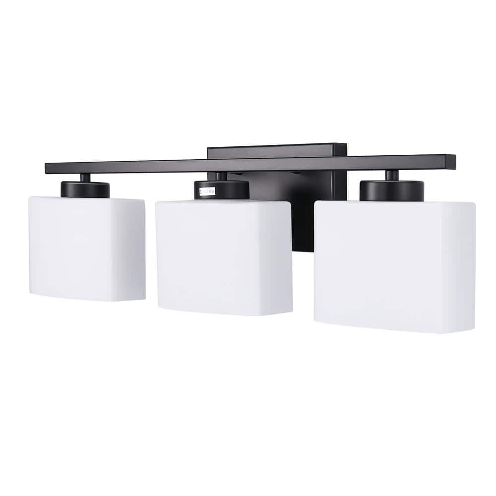 22 in. 3 Light Matte Black Vanity Light with White Shades for Bathroom Bedroom Living Room price history on PriceWatchPro