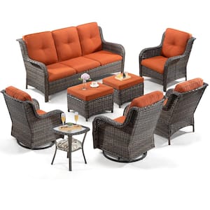 8-Piece Patio Conversation Sofa Set Furniture Sectional Seating Set with Orange Cushion and Glass Desktop