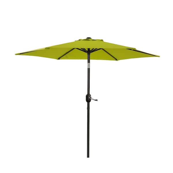 Flynama 7.5 ft. Crank Lift Hexagon Outdoor Patio Market Umbrella with Steel Rid in Lemon Green (Base Not Included)