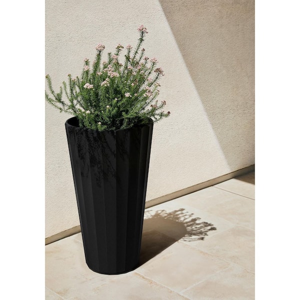 Veradek Column 26 in. Round Black Plastic Tall Planter COLV26B