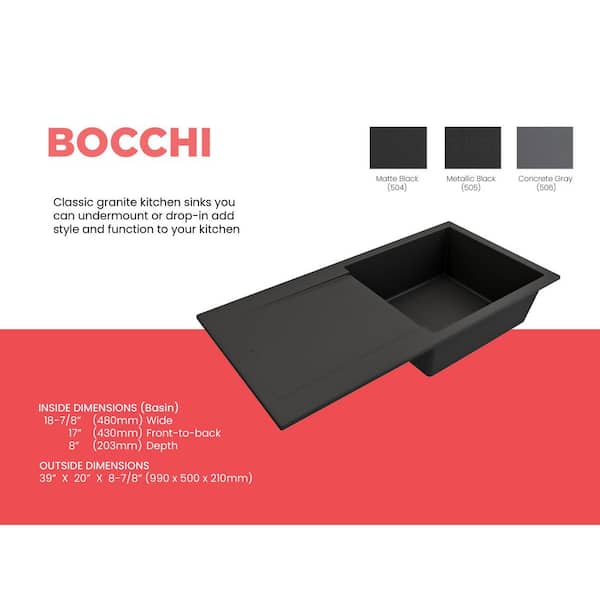 BOCCHI Levanzo Matte Black Granite Composite 20 in./39 in