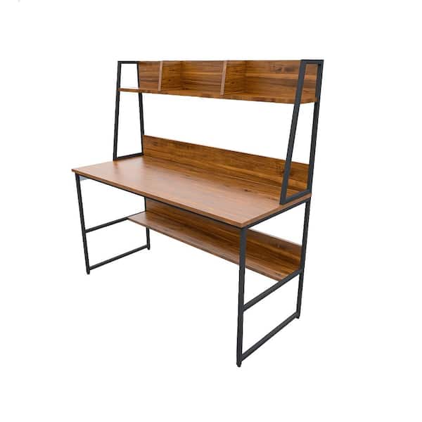 Tidoin Modern 47 in. Retangular Brown Wood 3-Shelf Computer Desk with Steel Framed