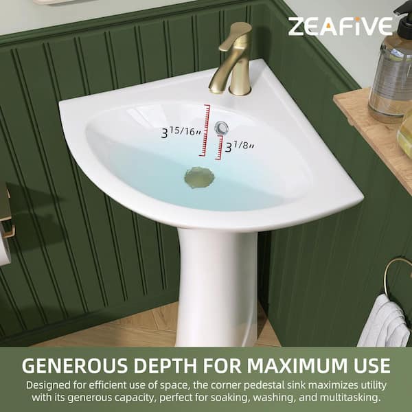 Zeafive 23 in. W x 30.5 in. H Vitreous China Corner Pedestal Sink