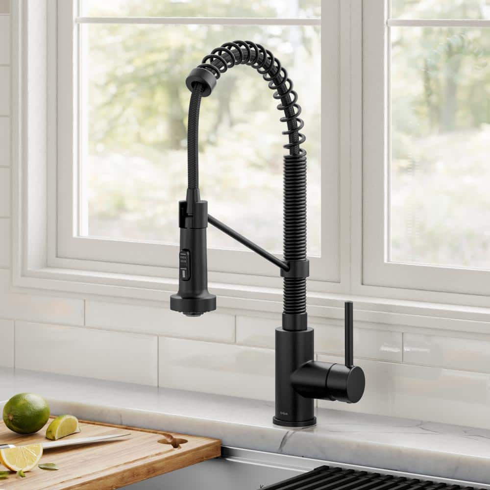 Matte Black Commercial Style Pull-Down Kitchen Faucet with Spray