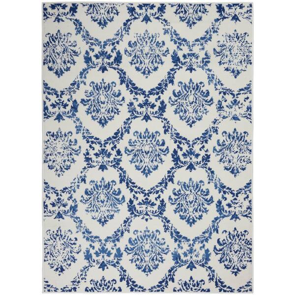 Nourison Whimsicle Ivory Navy 6 ft. x 9 ft. Floral French Country Contemporary Area Rug